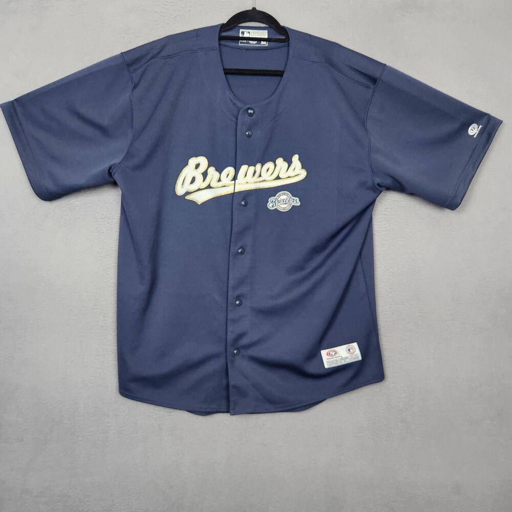 Milwaukee Brewers Jersey Mens XL Blue MLB Baseball True Fan Genuine Merchandise
